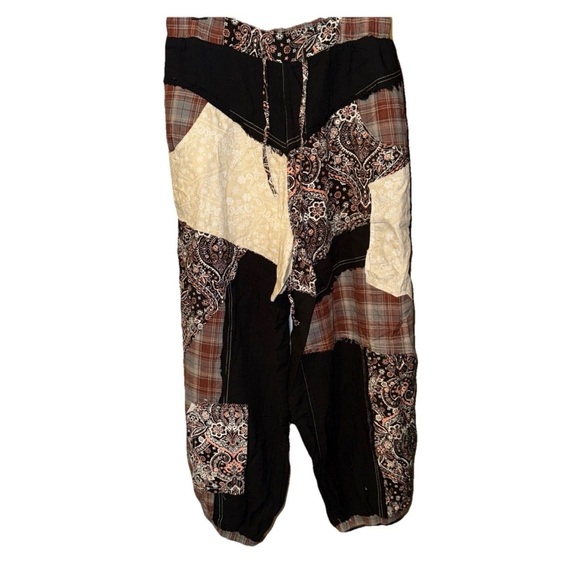 POL OVERSIZED Medium Patchwork Boho Lace Black Brown Tan Joggers Pants NWOT - Picture 2 of 14